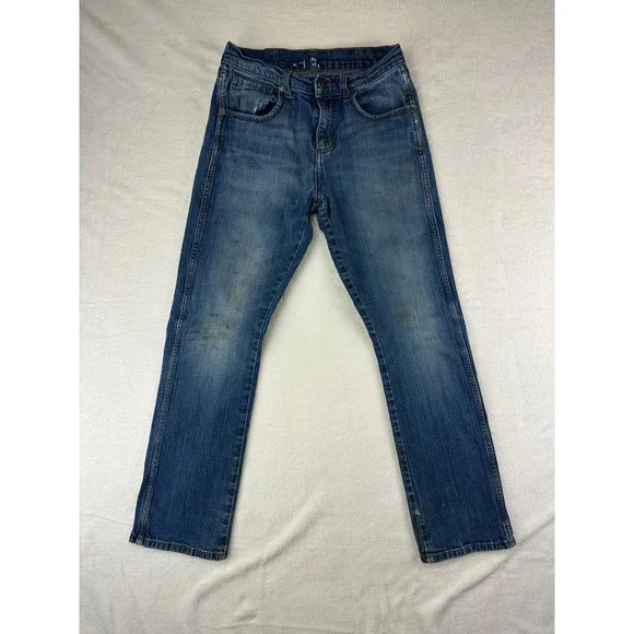 Wrangler Jeans Men Jackson Straight 28x30 Blue Denim Workwear Stained Distressed