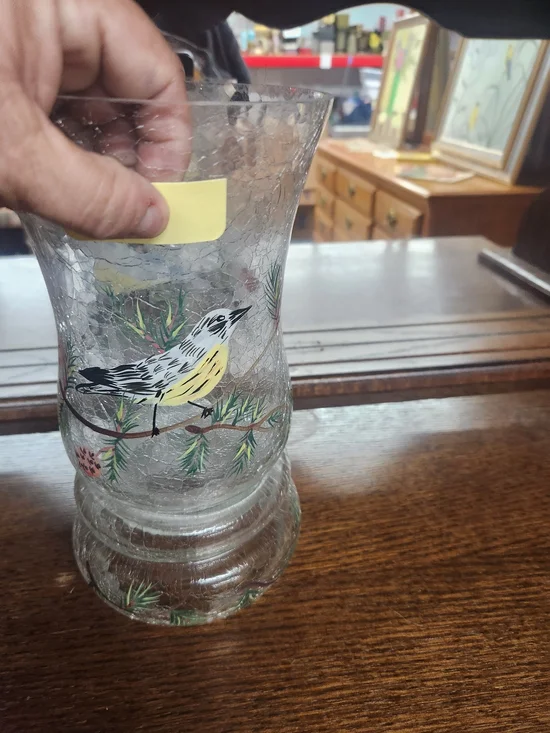 Hand-Painted Glass Bird Candle Holder