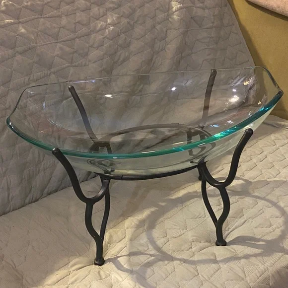 Elegant Glass Bowl with Black Stand large size 10”Hx14”Wx21”L
