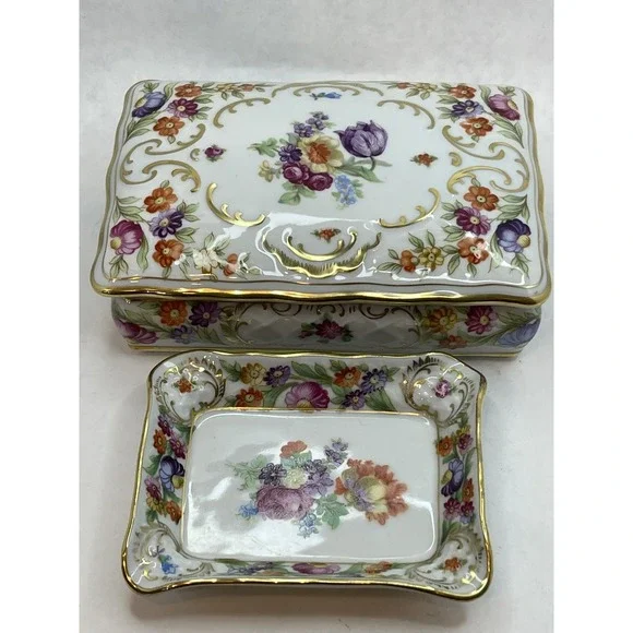 Vintage Schumann Bavaria Arzberg Germany‎  Porcelain Jewelry Box & Trinket Dish