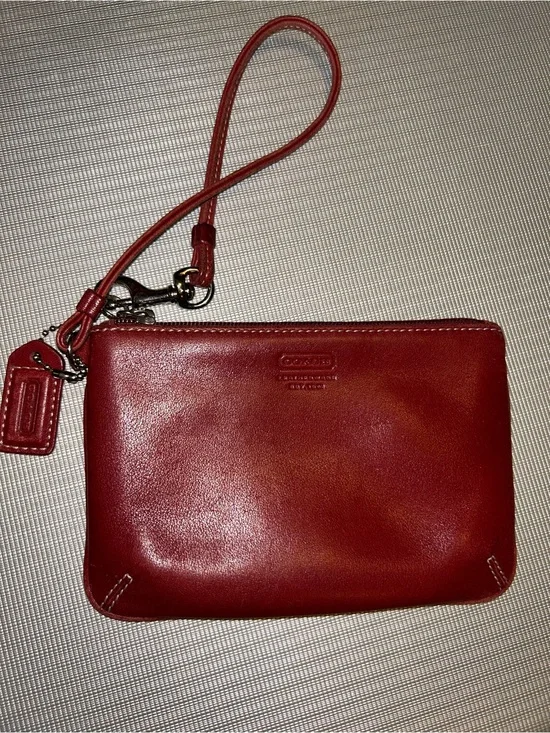 Coach red leather wristlet