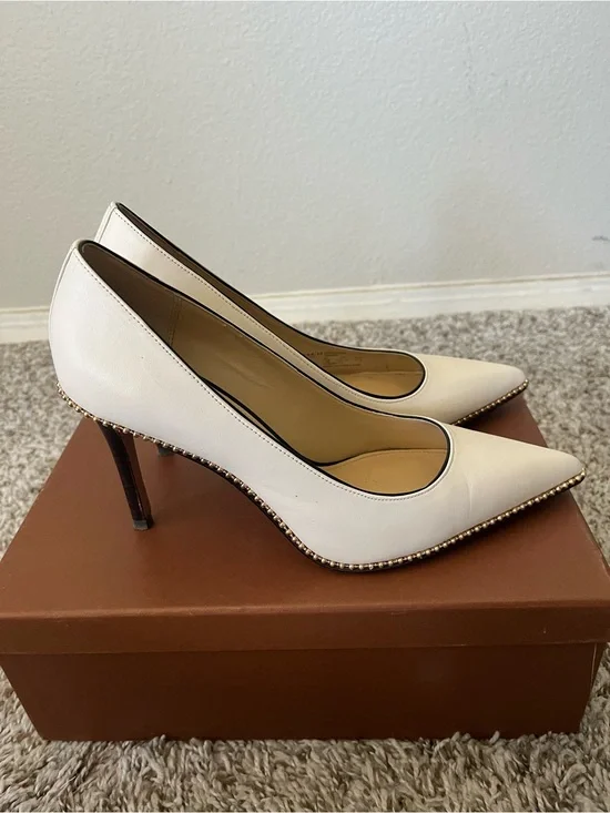 Coach Chalk Tamera Dress Nappa Chain Detail Pump Heels Women's Size 7.5
