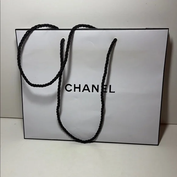 Chanel White Shopping Bag with Black Rope Handles