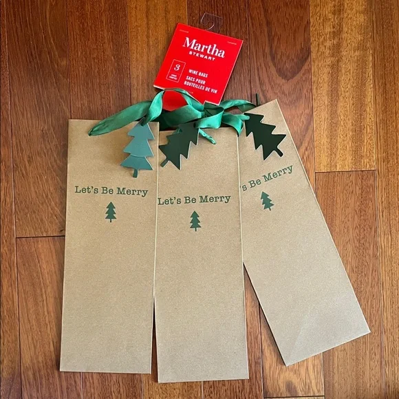 Martha Stewart 3 Count Holiday Christmas Wine Bags