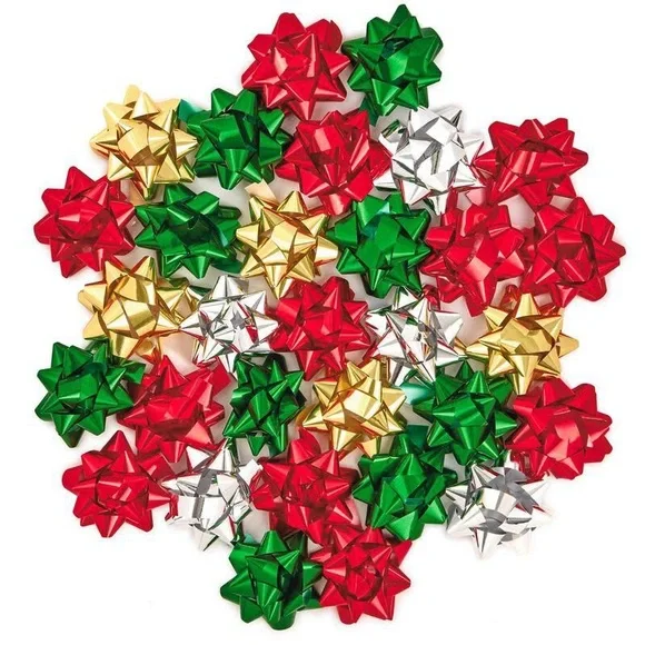 2 Bags of Assorted Metallic Christmas Gift Bows, 48 bows in total