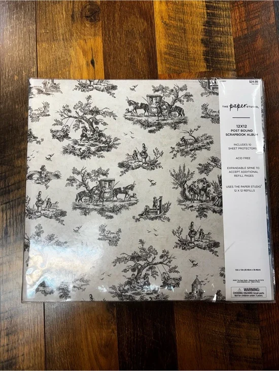 The Paper Studio 12x12 Black/cream Toile de Jouy Scrapbook Album, post bound