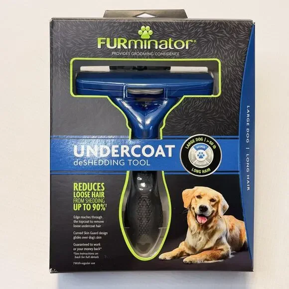 FURminator Undercoat DeShedding Tool Large Dog Long Hair Blue Deshedding Comb