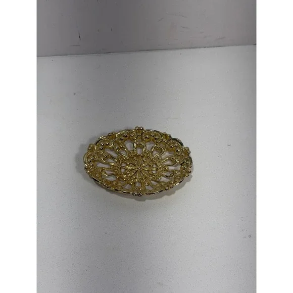 Vintage 1983 American tack howe Gold Filigree‎ Oval Trinket Jewelry Dish Footed