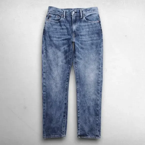 Levis 522 Jeans Slim Taper Leather Patch Two-Tone Premium Men 30x32 Stonewash