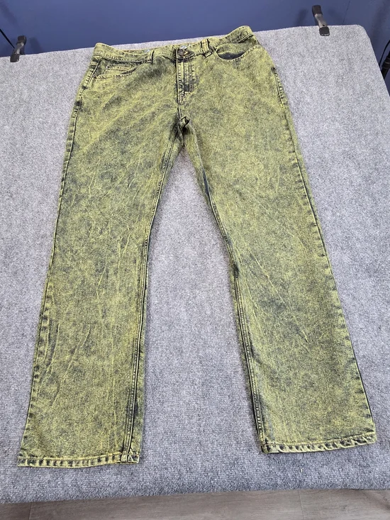 Black Smith Jeans Mens 40x32 Yellow Acid Wash Slim Straight Denim Jeans Vintage