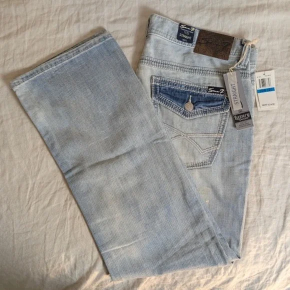 Seven 7 Jeans Mens 36x32 (Fits 38.5x31.5) Blue Flap Pockets Thick Stitch Soft