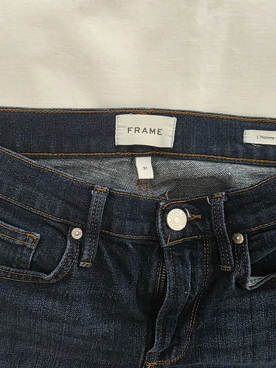 FRAME Mens L’Homme Slim Jeans - Size 31 - Baltic Dark Blue - Excellent Condition