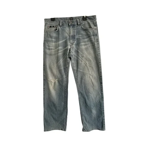 Hugo Boss Texas Jeans Mens 36/34 Light Blue Stretch Straight Leg Distressed
