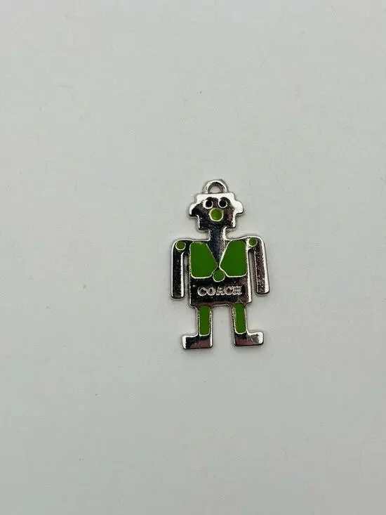 COACH Robot Keychain Silver And Green Metal Charm For Coach Purse Or Bag