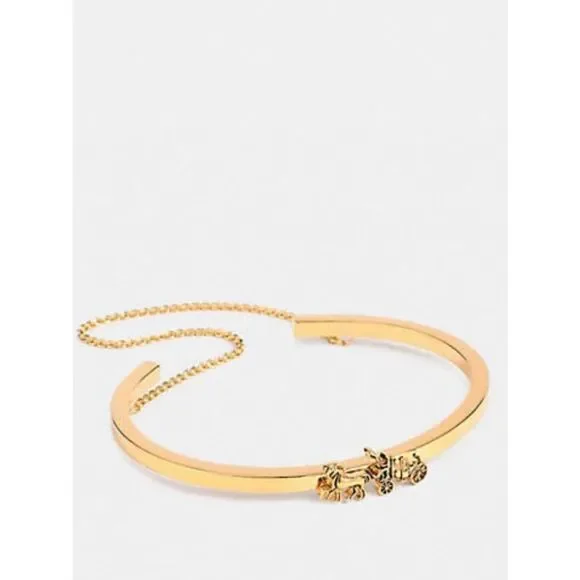 Coach Gold Tone Horse-and-Carriage Bangle Bracelet