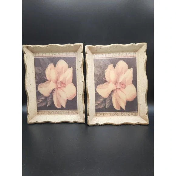 2 VTG Sezzatini Firenze Italian Florentine Gold Wood Magnolia Trinket Trays 7
