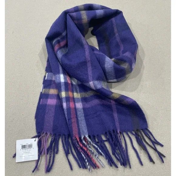 Coach 100% Cashmere Scarf Purple Pink Yellow‎ Plaid MSRP $178