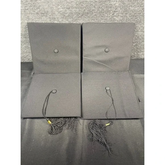 Lot of 4‎ Black Graduation Caps with Tassels Unisex Adult Mortarboard Set