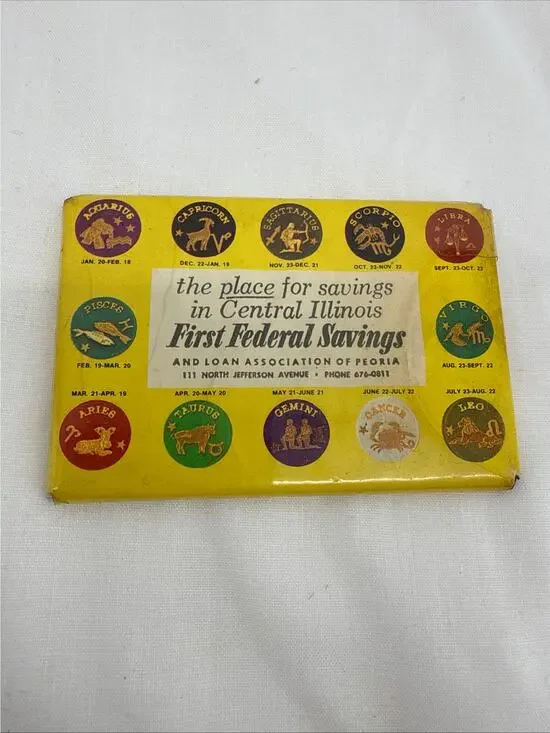 Vintage Zodiac Mirror First Federal Savings Peoria Illinois Pocket Mirror