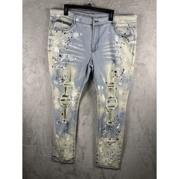 Rockstar Original Jeans Mens 40x30 Blue Distressed Skinny Denim RSM200-FABIAN
