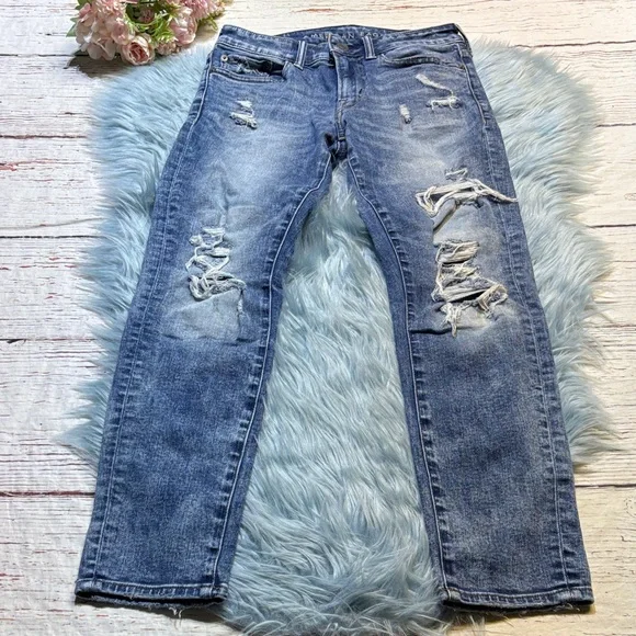 American Eagle Outfitters Skinny Fit Distressed Denim Jeans Sz 28X28