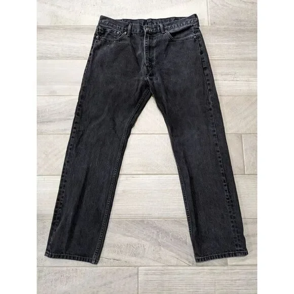 Levis 505 Jeans Mens 38 Regular Black Straight 100% Cotton Denim 38x33 (38x32)‎