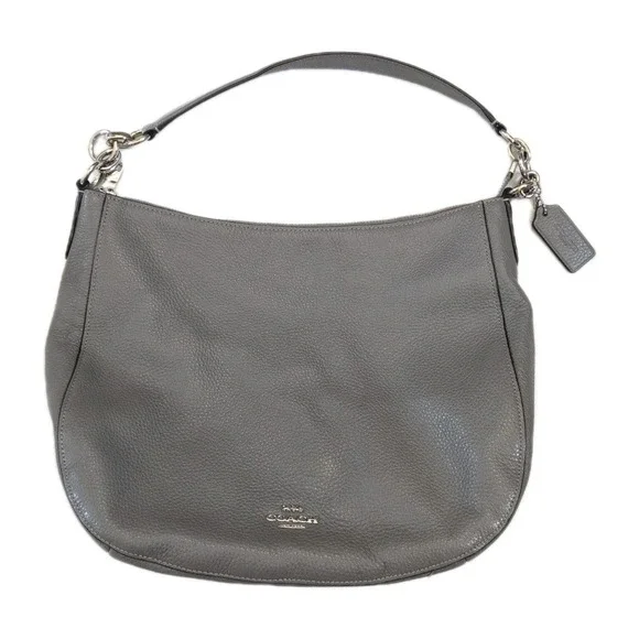 Coach Shoulder Bag Elle Hobo Heather Grey Silver Pebbled Leather Purse