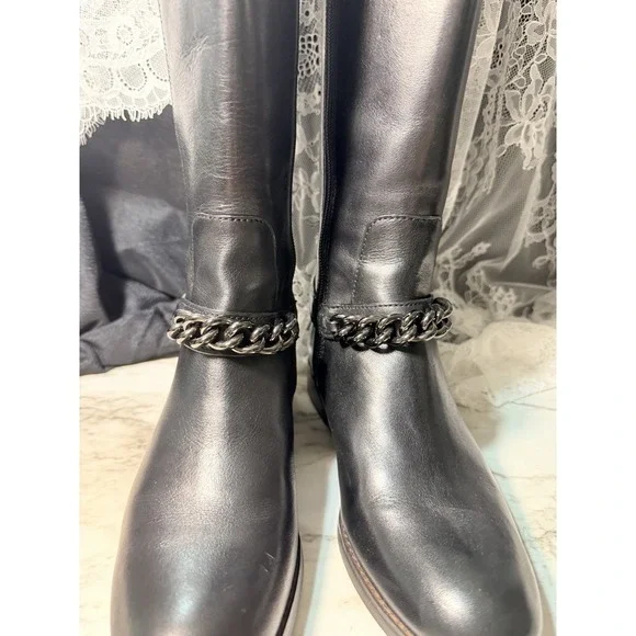 Coach Mabel Calf Leather Boots Womens 5.5 B Black Chain‎  A00193 W/BOX (2970)