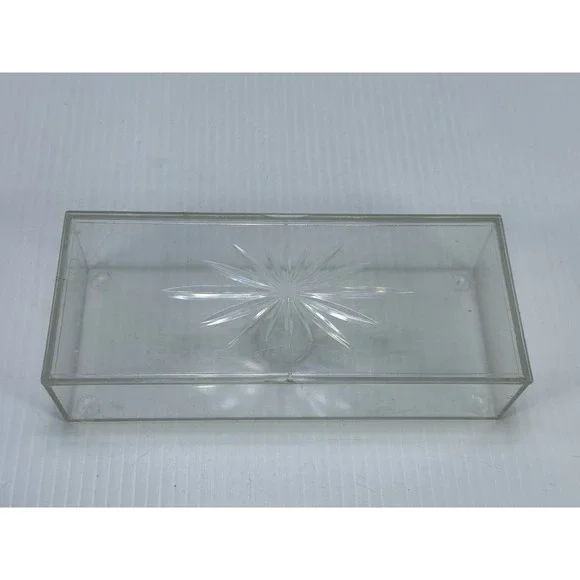 Vintage Vanity Trinket Jewelry Box Plastic Acrylic Starburst Lidded Clear