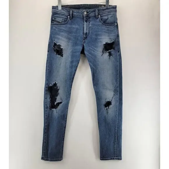 Diesel Jeans‎ Mens 30x32 Thommer Slim Skinny Very Distressed Holes Rock And Roll