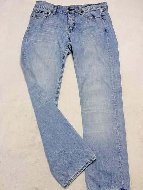 Ed Hardy Mens 33x32 Christian Audigier Embroidered Light Wash Straight Jeans