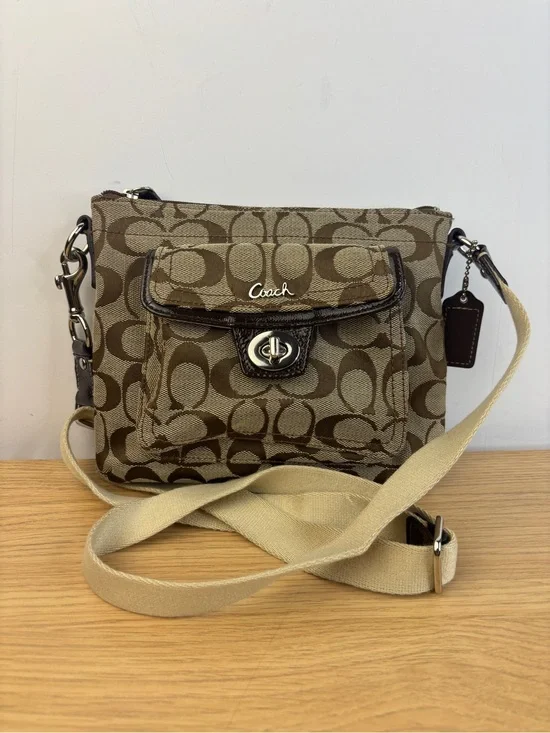 Y2K Coach Penelope Signature Canvas Swingpack Crossbody Brown Patent Trim