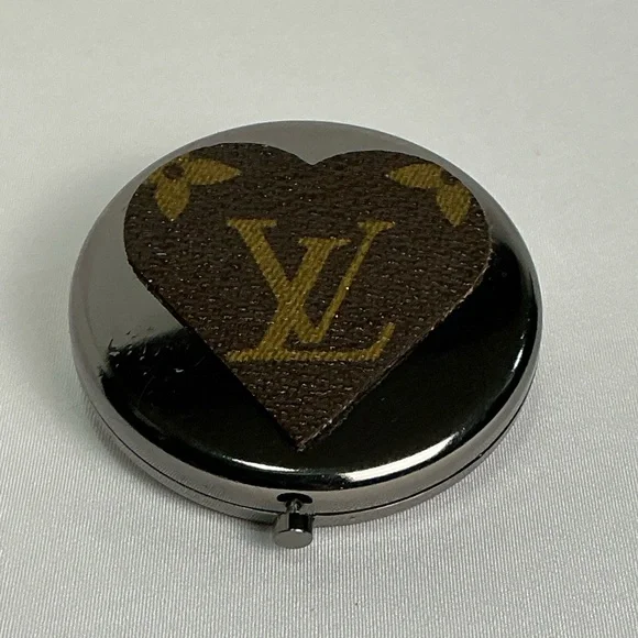 Louis Vuitton Brown Monogram Canvas heart shaped on a gold Compact Mirror