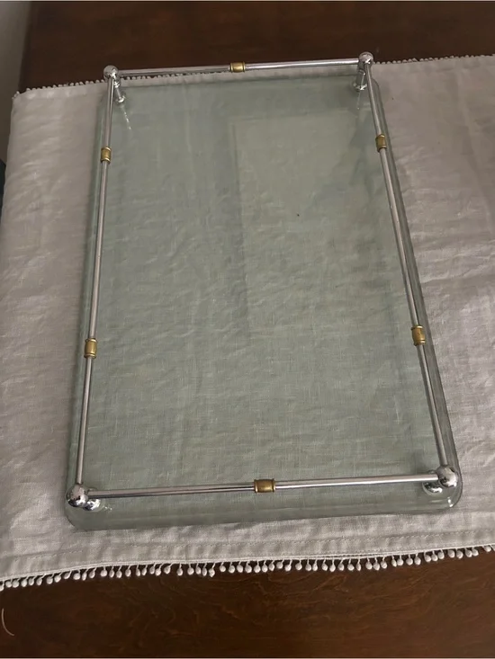 Silver Glass Tablet Display Stand with Gold Accents
