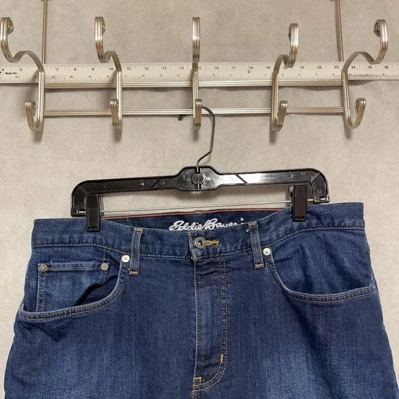 Eddie Bauer Jeans Men 35x26 Blue Dark‎ Straight Fleece Lined Denim Work Outdoor