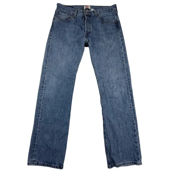Levis 501 Original Straight Leg Jeans Medium Wash Blue Cotton W34 L32 Mens