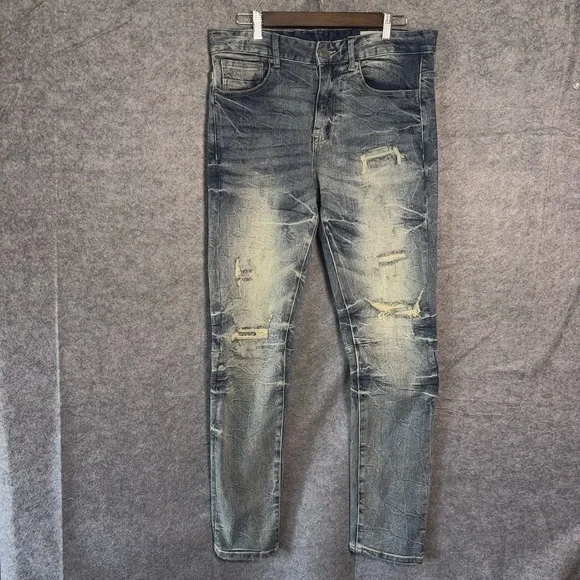 Smoke Rise Jeans Men 32x32 Blue Distressed Fade Stretch‎ Streetwear