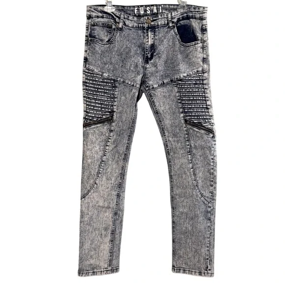 Vintage Fusai Skinny Jeans Men's 34 Moto‎ Denim Acid Wash Stretch Y2K 90's