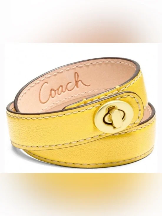 Coach Yellow Leather Turnlock Wrap Bracelet with Gold Hardware NWOT