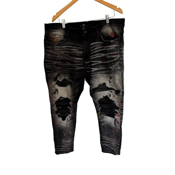 Jordan Craig Legacy Sean Black Distressed Paint Splatter Moto Jeans 38x32