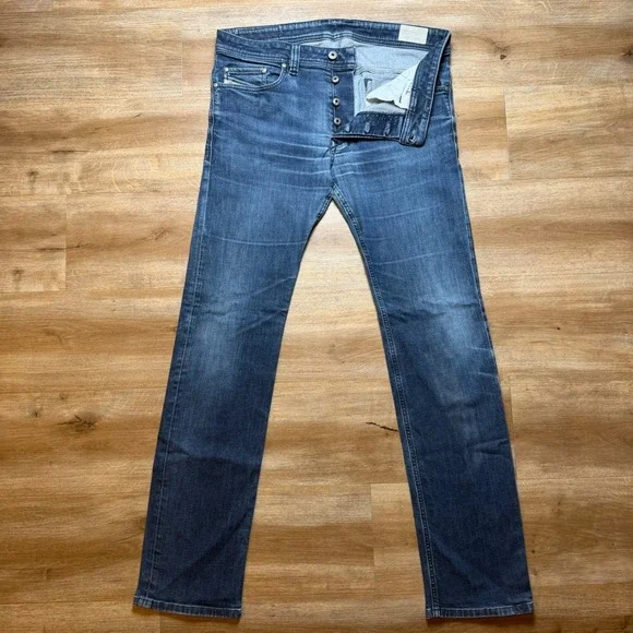 Diesel Safado Jeans Mens 33x32 Blue Slim Straight Stretch Denim Button Fly 0R8E4