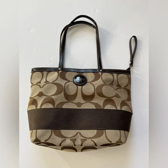 Coach Brown Sig Stripe Tote