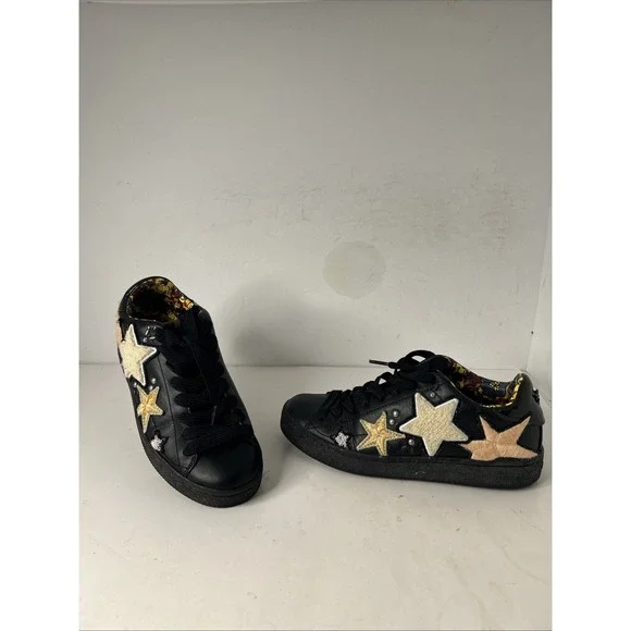 Coach star patch black leather‎ lace up sneakers Sz 8 Worn Once EUC
