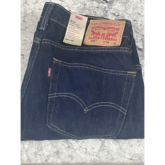Levi 512 Slim Taper Jeans Mens 34X32 Blue Dark Wash Stretch Flex