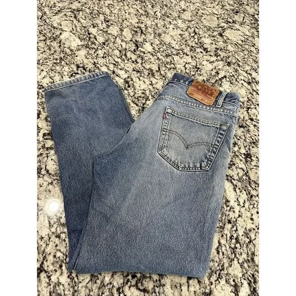 Levi's 505 Mens Jeans Size 36x30 Blue Light Wash Straight Regular Denim Distress