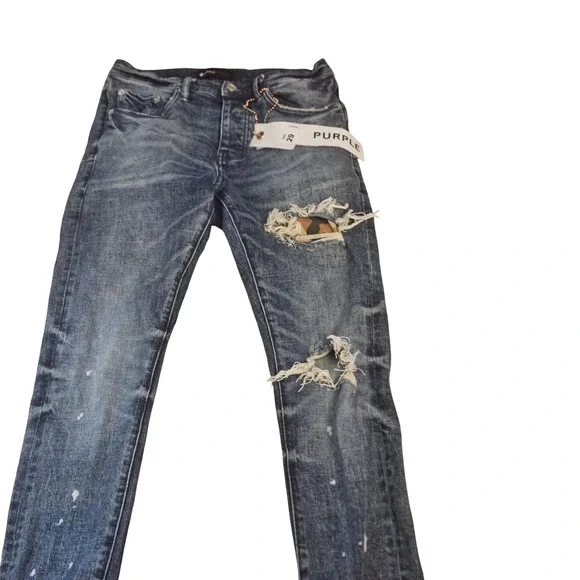 Purple Brand P001 Slim Fit Distressed Paint Splatter Camo Patch Jeans Mens 29