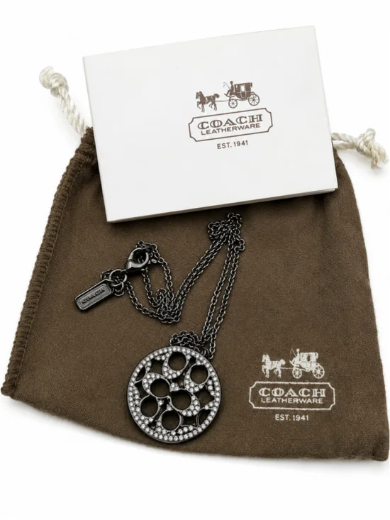 Women's Coach Black & Silver Crystal Logo Pendant Necklace, One Size