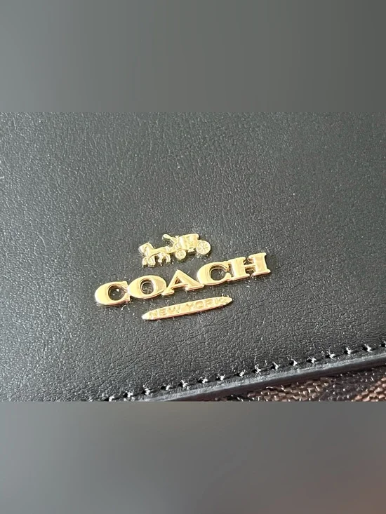 COACH Signature Trim Trifold Wallet | Espresso Brown & Black Leather | MSRP $250