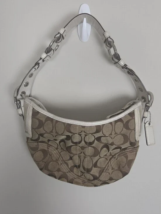 Coach 6266 Soho Canvas Monogram Small Shoulder Bag Tan White Trim Vintage Y2K