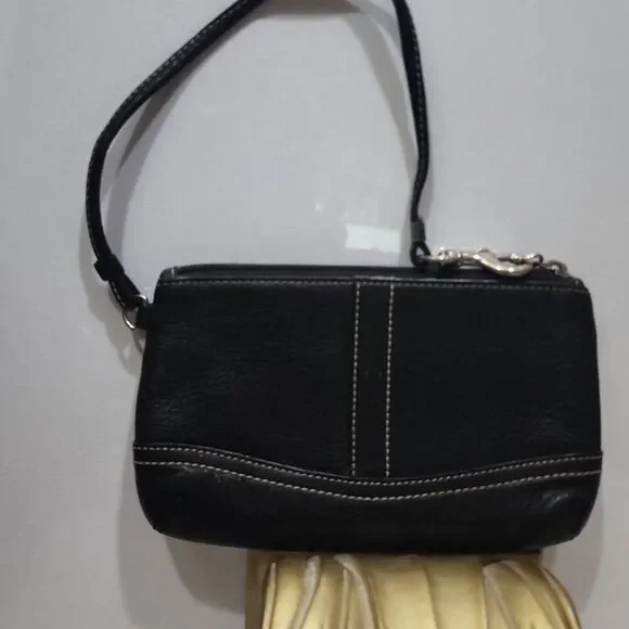 Coach black leather wristlet